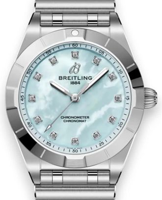 Breitling Chronomat Quartz Chronometer Diamond Blue Dial Ladies Watch A72310101C1A1