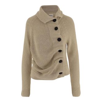 Khaite Cardigans, female, Beige, Size: XS Silk and Cotton Knit with Asymmetrical Buttoning