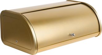 Beliani Panera De Metal De Acero Inoxidable Con Tapa Enrollable 45 X 26 X 17 Cm Dorado Delectation