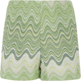 MC2 Saint Barth Green Meave Zig Zag Pattern Lurex Elastic Shorts