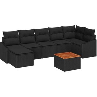 vidaXL Conjunto De Sof&aacute; De Jard&iacute;n 8 Pcs Negro