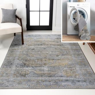 Jonathan Y Designs Alanya Ornate Medallion Machine-Washable Area Rug in Gray/mustard at Nordstrom, Size 3Ft 0In X 5Ft 0In