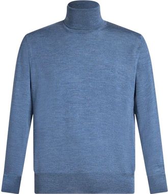Etro Pegaso-embroidered wool jumper - men - Wool - XXXL - Blue