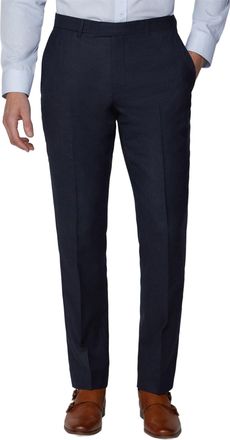 Generic Mens Navy Blue Tweed Flat Front Dress Trousers, Wool Blend Formal Suit Pants with Belt Loops (UK, Waist, 46, Regular, Regular)