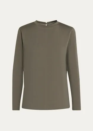 Brunello Cucinelli Long-Sleeve Monili Crewneck Cotton T-Shirt