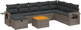 vidaXL Set De Muebles De Jard&iacute;n 9 Pzas Y Cojines Rat&aacute;n Sint&eacute;tico Gris Vidaxl