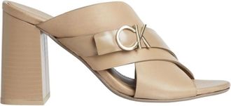 Calvin Klein Schoenen, Dames, Beige, 41 EU, Leer, X Slide
