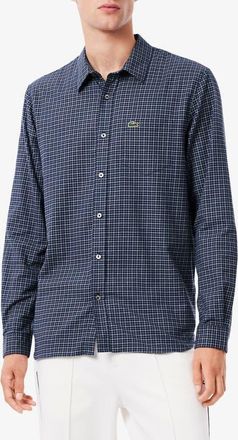 Lacoste Regular Fit Plaid Flannel Button-Up Shirt in Navy Blue/Flour at Nordstrom, Size 15.75