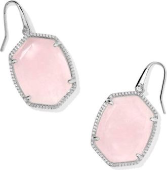 Kendra Scott Womens Daphne Pave Frame Drop Earrings In Silver Rose Quartz