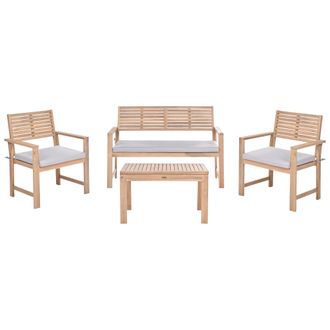 Beliani Conjunto De Jard&iacute;n Esquinero Sof&aacute; De 4 Plazas Madera De Acacia Certificada 2 Sillas Mesa De Centro Cojines Tapizados Con Fundas Extra&iacute;bles Resistentes