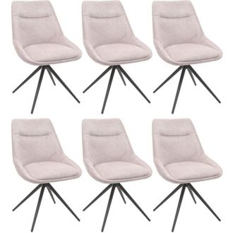 Hhg Non utilizzato] Set 6 sedie sala da pranzo HHG 066, cucina poltrona, girevole auto-posizione metallo stoffa/tessuto, avorio beige