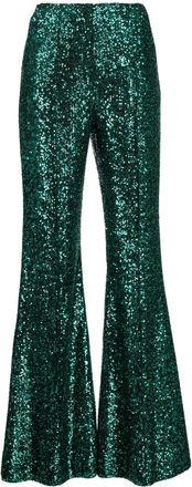 Elie Saab sequin-embellished flared trousers - women - Polyester/Silk/Elastane/Silk - 36 - Green