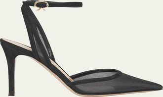 Gianvito Rossi Suede Organza Ankle-Strap Pumps