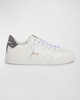 Golden Goose Purestar Leather Glitter Low-Top Sneakers