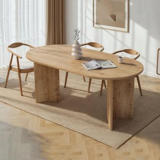 Dmora Mesa Fija Monterano, 6 Plazas, Forma Ovalada, Tablero De Madera Nobilitada, 180x90x75h Cm Marr&oacute;n Roble Nudos