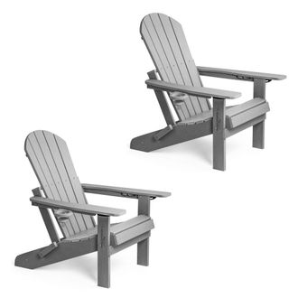 VonHaus Set of 2 Westport Reclining HDPE Folding Adirondack Garden Chairs in Grey | Size: 2 Pack