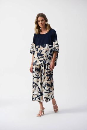 Joseph Ribkoff Tropical Print 3/4 Sleeves Boxy Top In Vanilla/multi