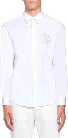 Roberto Cavalli Slim Fit RC Logo Cotton Poplin Shirt, Brand Size 48 ( US Size 38 )