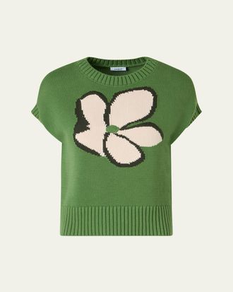 Akris Papercut Flower Cotton Knit Cap-Sleeve Sweater