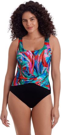 Longitude Twist Pull Sash Tank Long Torso One-Piece Swimsuit in Carnival Dance at Nordstrom, Size 16