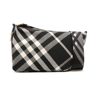 Burberry Cross Body Bags, female, Black, Size: ONE SIZE Fabric Shoulder Bag with Check Motif