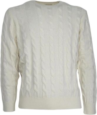 Cashmere Company Heren Gevlochten Cashmere Trui - Heren - Ronde hals truien - Wit - 3XL - Wol - Truien & Vesten