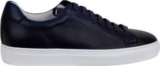 Doucal's Minimalistisch Design Zwarte Leren Sneakers - Heren - Sneakers - Blauw - 42 1/2 EU - Leer - Schoenen