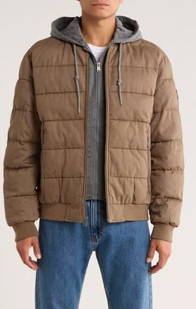 Lucky Brand Cotton Hooded Puffer Bomber Jacket in Mushroom at Nordstrom Rack, Size Xx-Large