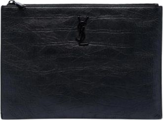 Saint Laurent Pre-owned Croc Embossed Clutch - Dames - Vintage Clutch - Zwart - ONE Size - Vintage