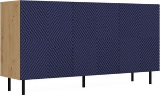 OEM C&oacute;moda Con Frentes Acanalados - 3 Puertas, Roble Artesanal/azul Marino, Patas De Metal