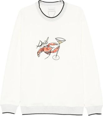 Dr&ocirc;le de Monsieur Grafische Print Sweatshirt Wit Lange Mouwen - Heren - Ronde hals truien - Wit - L - Katoen - Truien & Vesten