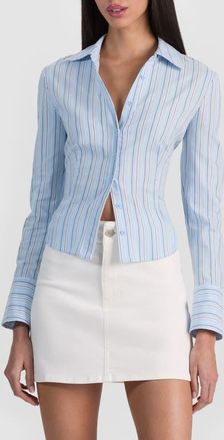 Alice & Olivia Freya Stripe Button-Up Top in Blue Multi at Nordstrom, Size X-Small