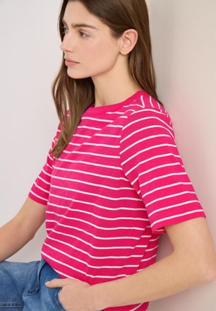 Cecil Rundhalsshirt CECIL, Damen, Gr. XXL (46), beetroot pink, Jersey, Obermaterial: 100% Baumwolle, gestreift, normal h&uuml;ftbedeckend, Rundhals, Shirts Rundh
