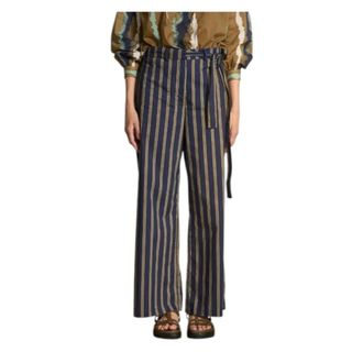 mare di latte Wide Trousers, female, Blue, M, Striped high-waisted cotton Trousers