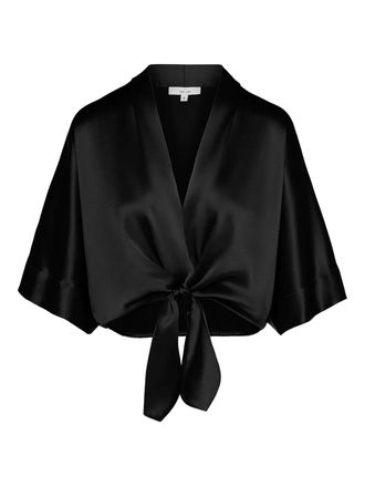 The Sei Satijnen blouse met gestrikte voorkant - Zwart