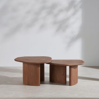 Maisons du monde Mesas de centro apilables de madera de mango maciza cepillado