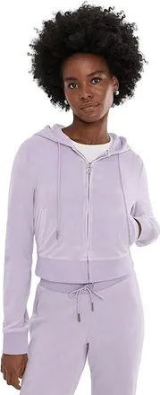 Juicy Couture Blinged OG Velour Hoodie Womens Sweater Orchid Petal : LG (US 10-12), Polyester/Spandex