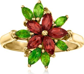 Ross-Simons Garnet Flower Ring With. Chrome Diopsides and Citrine Accents in 18kt Gold Over Sterling