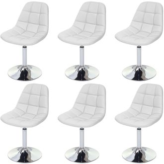 Hhg Hhg - Nunca Usado] Juego De 6 Sillas De Comedor 452, Silla Giratoria, Cromo, Polipiel Blanca