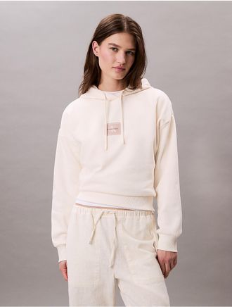 Calvin Klein Jeans Calvin Klein Womens Fleece Logo Patch Cropped Hoodie - White - XS