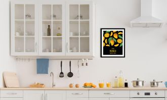 Queence Bild »Fresh Mango« Abstrakt Essen Figuren Kunst Lebensmittel Obst Obst Bilder Schriftzug 1 Stk. tlg. gerahmt