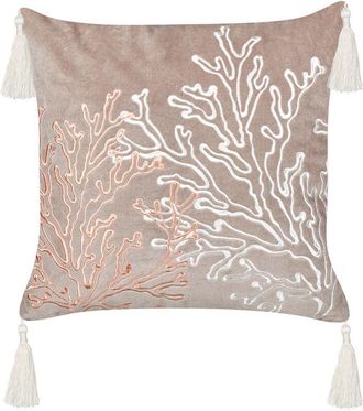 Beliani Beliani - Coj&iacute;n Cuadrado Terciopelo 45 X 45 Cm Marino Relleno Poli&eacute;ster Accesorios Motivo Coral Gris Pardo Mazzaella