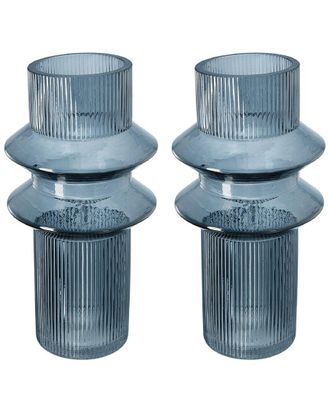 A&B Home Set Of 2 Ribbed Glass Vases