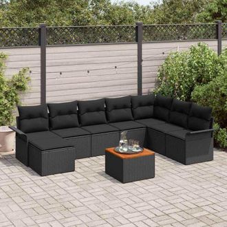 vidaXL Conjunto De Sof&aacute; De Jard&iacute;n Con Coj&iacute;n 9 Pcs Negro Vidaxl