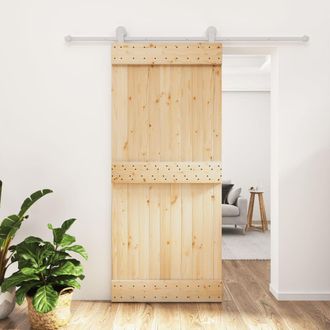 Berkfield Home Sliding Door with Hardware Set 90x210 cm Solid Wood Pine in Brown