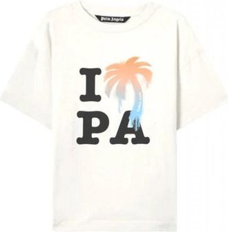 Palm Angels Classic Logo Over T-Shirt - Heren - T-shirts - Beige - L - Katoen - Tops