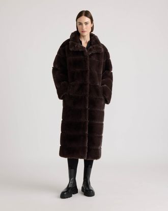 NVLT Womens Wide Stripe Faux Fur Long Jacket