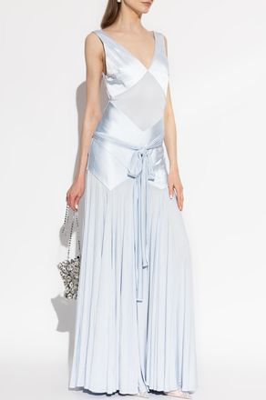 Self Portrait Satin Dress With Decorative Tie, Womens, Light Blue