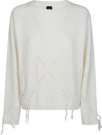 Pinko Berna Pull Argyle Traforato - Dames - Ronde hals truien - Beige - XS - Truien & Vesten