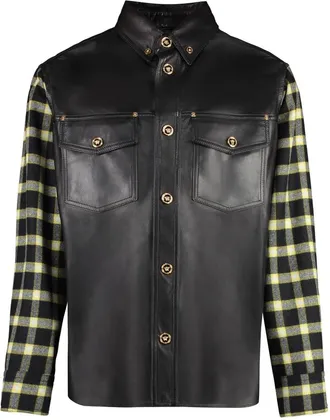 Versace Jassen, Heren, Zwart, M, Wol, Leather Shirt